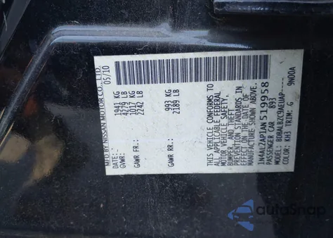 2010 Nissan Altima S from USA, damaged, VIN 1N4AL2AP1AN519958